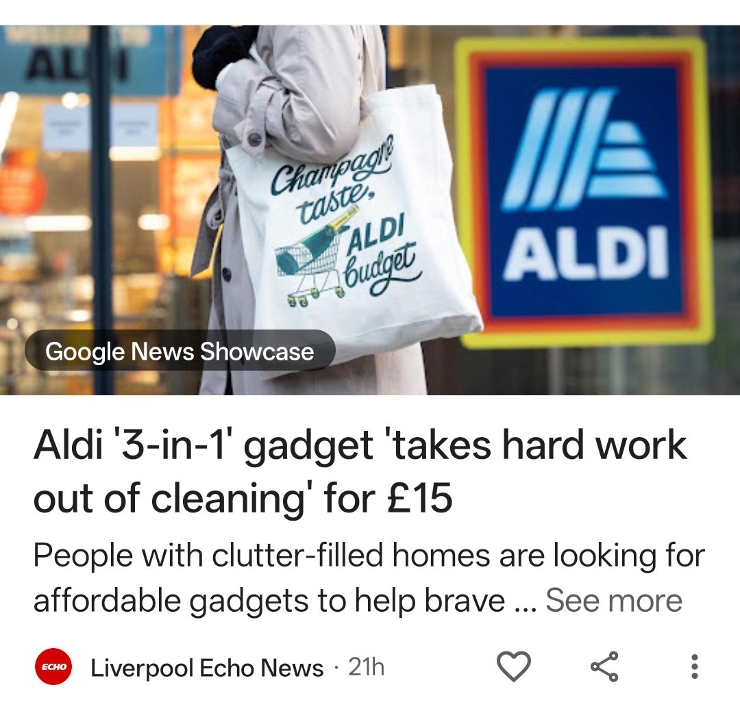 screenshot of youtube ad for an Aldi gadget intended for clutter-filled homes